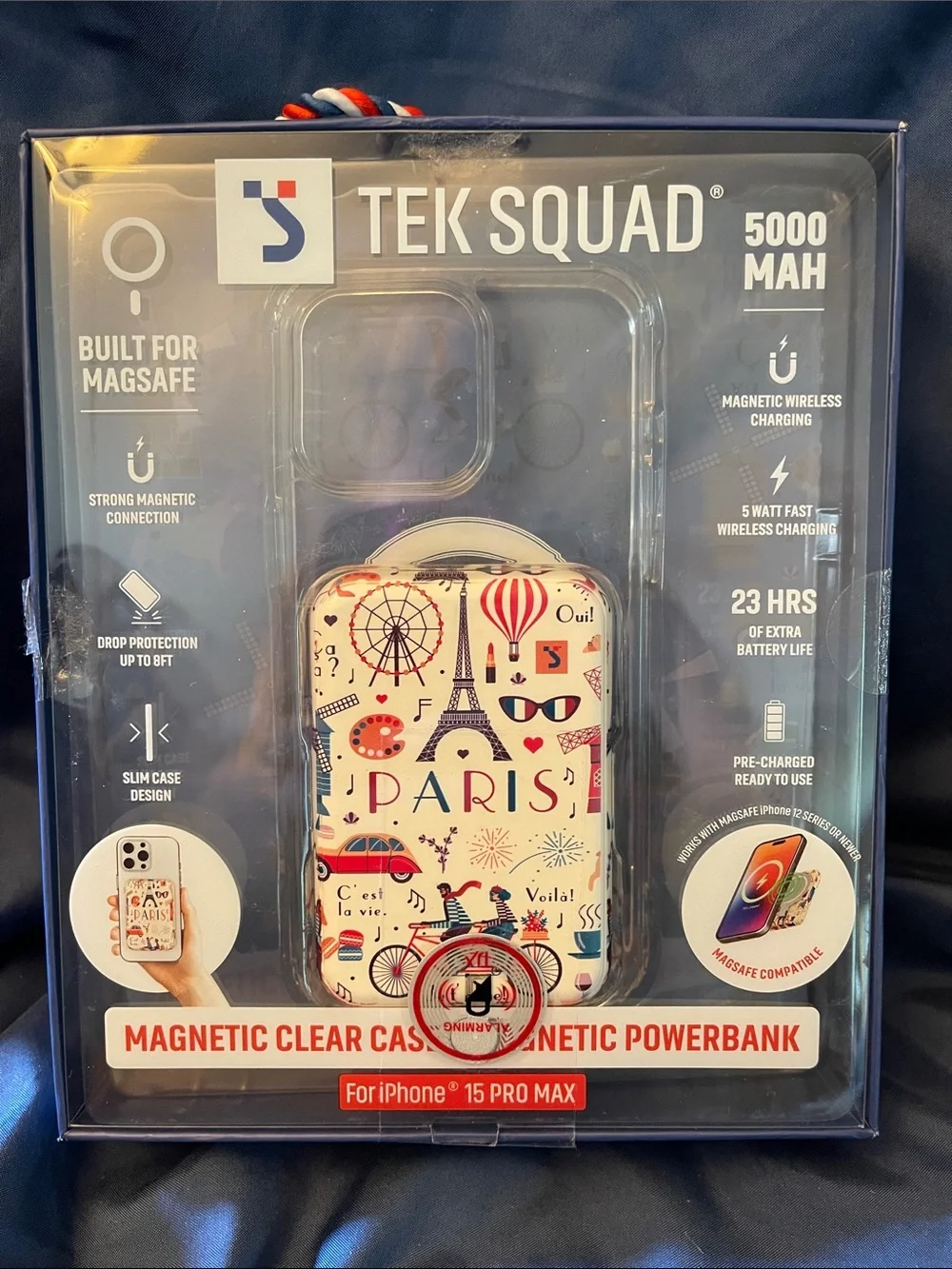 Paris Design Magnetic Clear Case with 5000mAh Powerbank - White